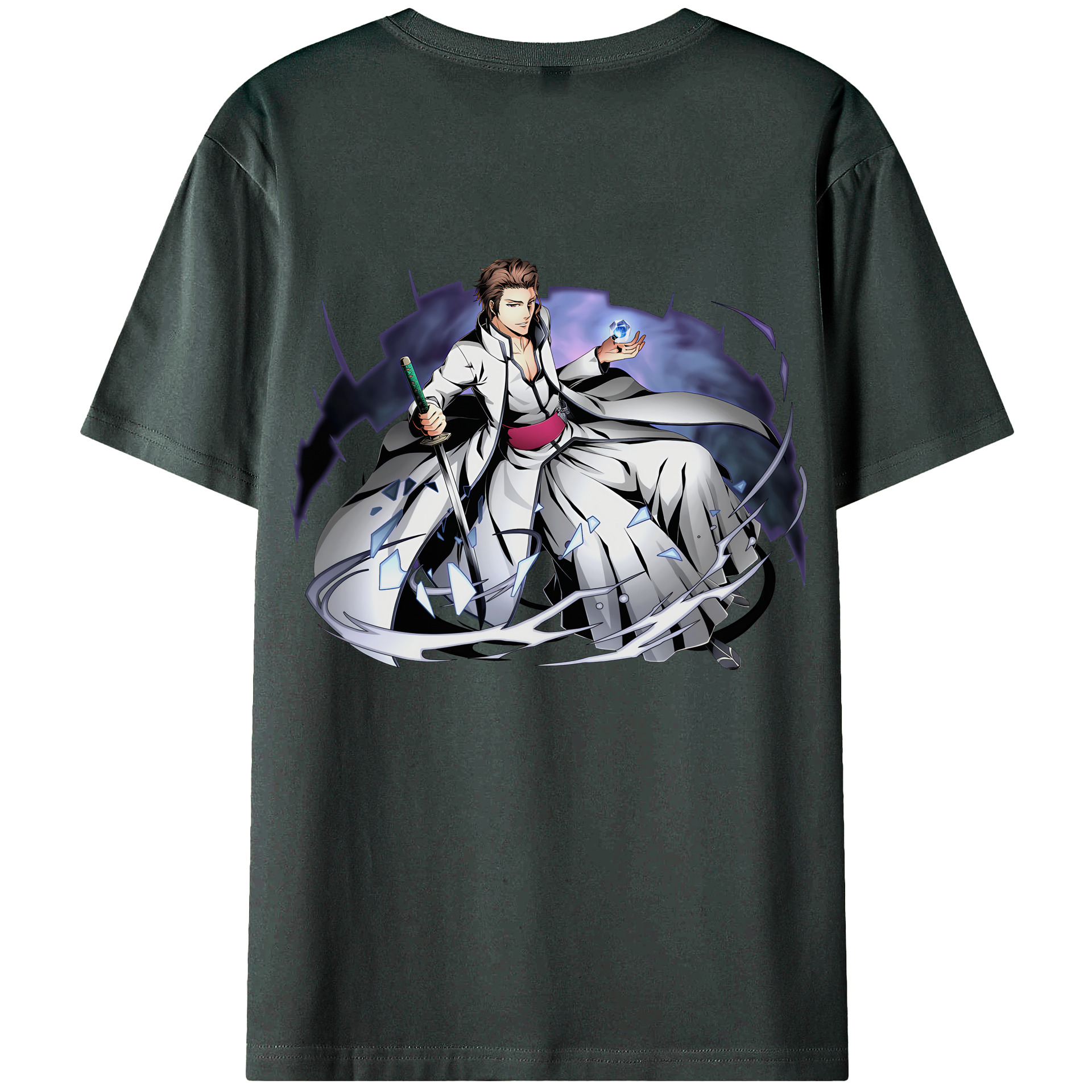 （画像用） ブリーチ 藍染 惣右介（あいぜん そうすけ） BLEACH Aizen Sousuke 綿100％ メンズ半袖Tシャツ（バックプリント） 通気性